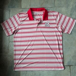 Rutgers University Polo Shirt XL Russell Athletic Red Striped Embroidered R Logo